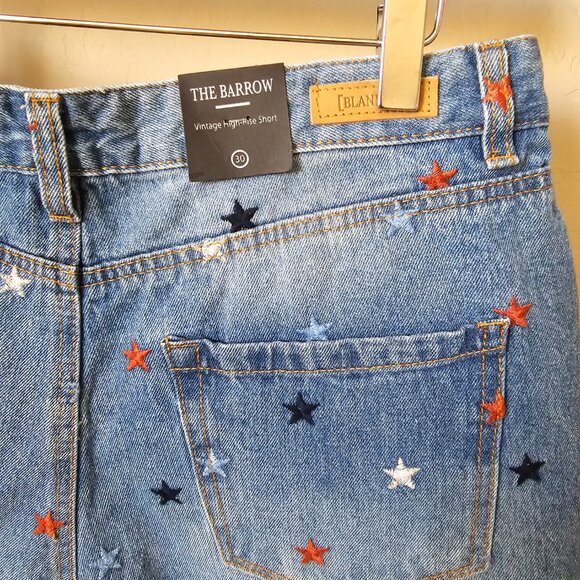 Blank NYC The Barrow Vintage High Rise Star Embroidered Denim Cutoff Shorts - Picture 10 of 16